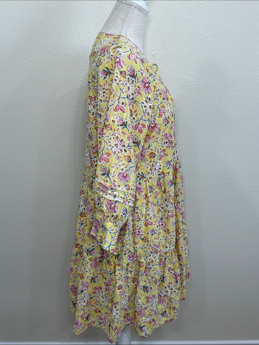 Anthropologie x dRA Yara Eyelet Dress Yellow Lined Floral Boho Prairie Size L - Picture 7 of 9